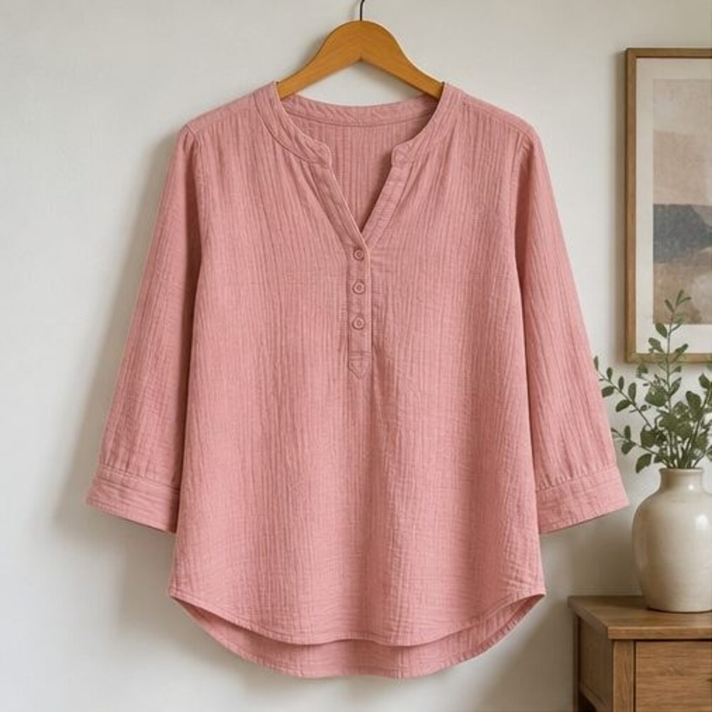 Blush Henley Notch Neck Blouse